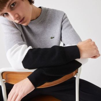 Lacoste Crew Neck Colorblock Cotton Sweater - Svetr Pánské Šedé / Bílé / Černé | CZ-7U6zoq